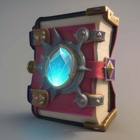 A book of spells in a red cover, studded with topaz,gameicon,masterpiece,best quality,ultra-detailed,masterpieces, HDTransparent background, 3D rendering2D, Blender cycle, Volume light,No human, objectification, fantasy <lora:mofashu:1>