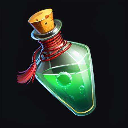 a bottle, gems, rope,reasonable structure, blackbottom, high definition, game icon,Chinese pattern, Chinese style,(2d ),black background <lora:bottle:0.8>