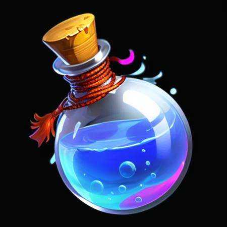 (masterpiece),(best quality),(ultra-detailed),a bottle, Splash, water, cool, burning, rainbow colors,Splash, water, cool, burning, rainbow colors,gems, rope,reasonable structure, blackbottom, high definition, game icon,Chinese pattern, Chinese style,(2d ),black background <lora:bottle:0.7>