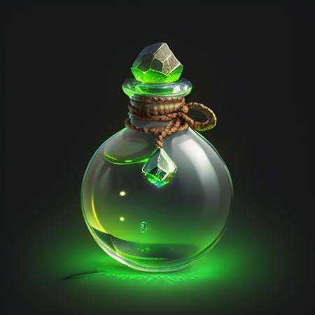 a bottle, gems, rope,reasonable structure, blackbottom, high definition, game icon,Chinese pattern, Chinese style,(2d ),black background