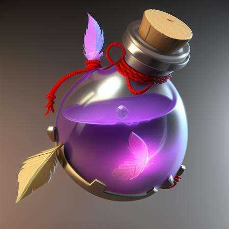 (purple),Game ICON, masterpieces, HDTransparent background, 3D rendering2D, Blender cycle, Volume light,No human, objectification, fantasy, a bottle,(((3 Feathers))), pendants, red rope, cartoons,<lora:魔法瓶2:1>