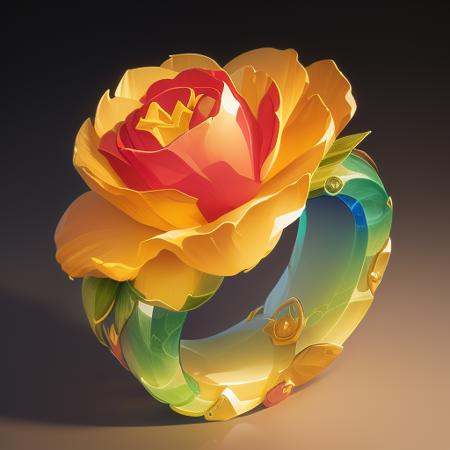 A rainbow-colored ring made of gemstones, floral motifs, exquisite beauty, (fantasy), (masterpiece, top quality, best quality, official art, beautiful and aesthetic:1.2), (8k, best quality, masterpiece:1.2), high definition, game icons, official artwork, (2D), black background.  <lora:戒指:0.5>  <lora:aki:1>