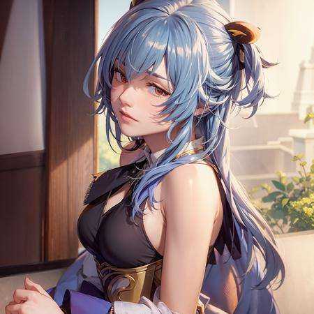 masterpiece, best quality,1girl,ganyu \(genshin impact\),mature female, horns,blue hair,kbxll