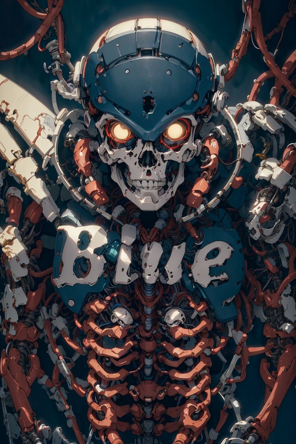 official art, unity 8k wallpaper, ultra detailed, beautiful and aesthetic, masterpiece, best quality, realistic, (zentangle, mandala, tangle, entangle), extremely detailed (dynamic angle),cinematic light,((1mechanical boy)),solo,full body,(machine made joints:1.2),((machanical limbs)),(blood vessels connected to tubes),(mechanical vertebra attaching to back),((mechanical cervial attaching to neck)), a half body portrait of an elite soldier in the style of call of duty ghost operator, ((black and gold skull mask)), hands folded in front, menacing gaze,(wires and cables attaching to neck:1.2),(wires and cables on head:1.2)(character focus),science fiction,extreme detailed,colorful,highest detailed,真实,blue_jijiaS
