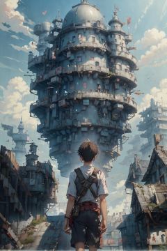 "Castle in the Sky" is a Japanese animated film directed by Hayao Miyazaki. This film is one of Miyazaki's masterpieces and tells the story of an orphan boy helping a mysterious girl to find a legendary floating castle in the sky. The film is widely acclaimed for its delicate art style, moving music, and heart-warming story. "Castle in the Sky" represents the highest level and quality of Japanese animated films.,blue_jijiaS,CyberpunkAI