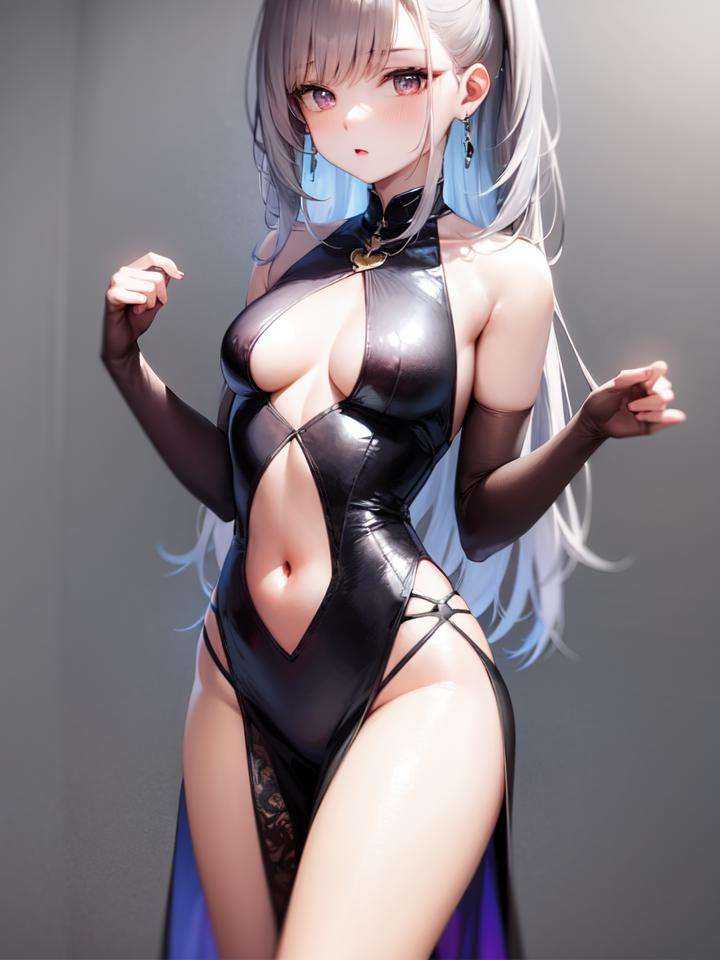 dress,  grey background,  navel cutout on Tensor.Art
