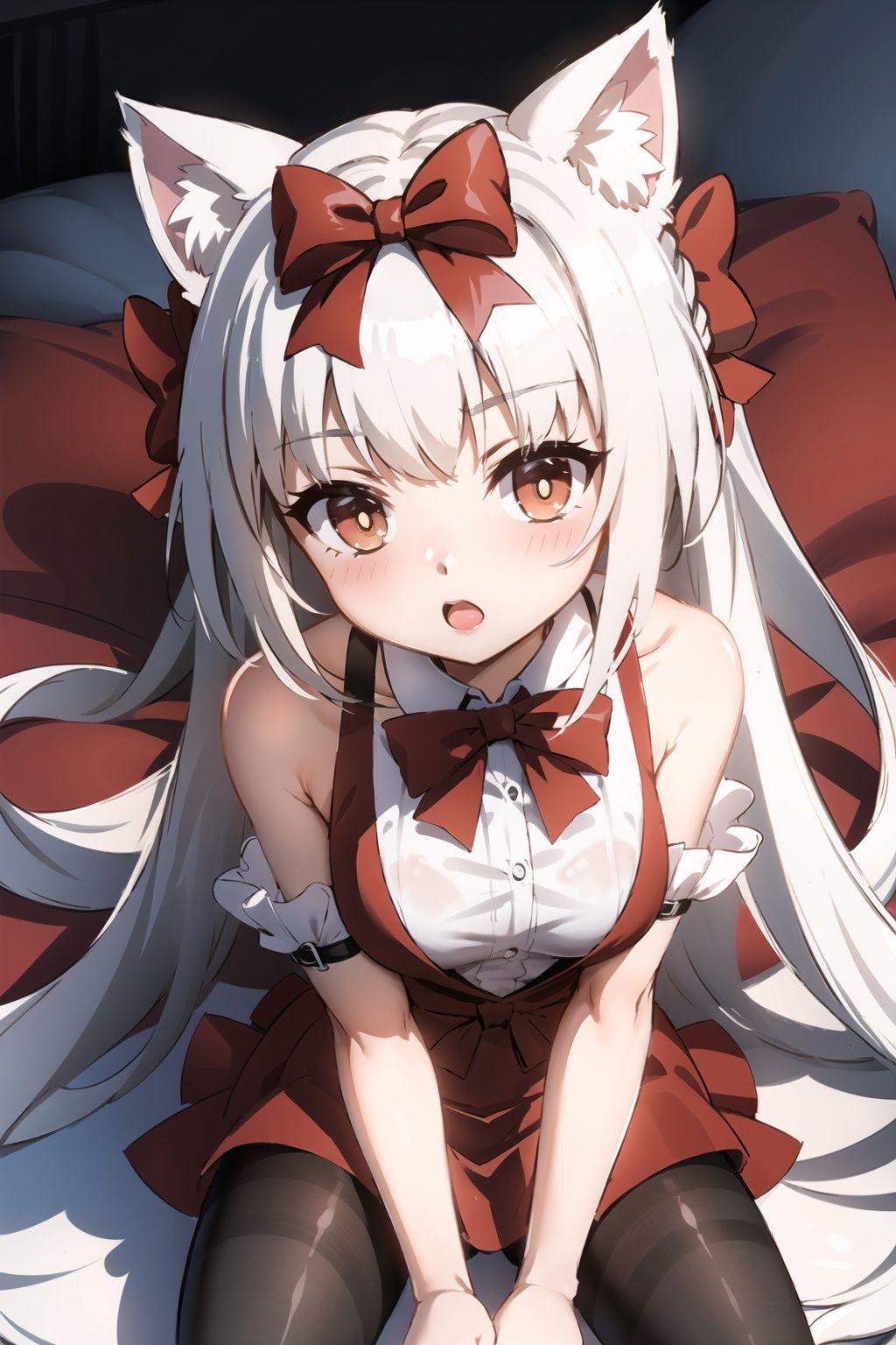 red bow tie,cat ears,hll, pantyhose,