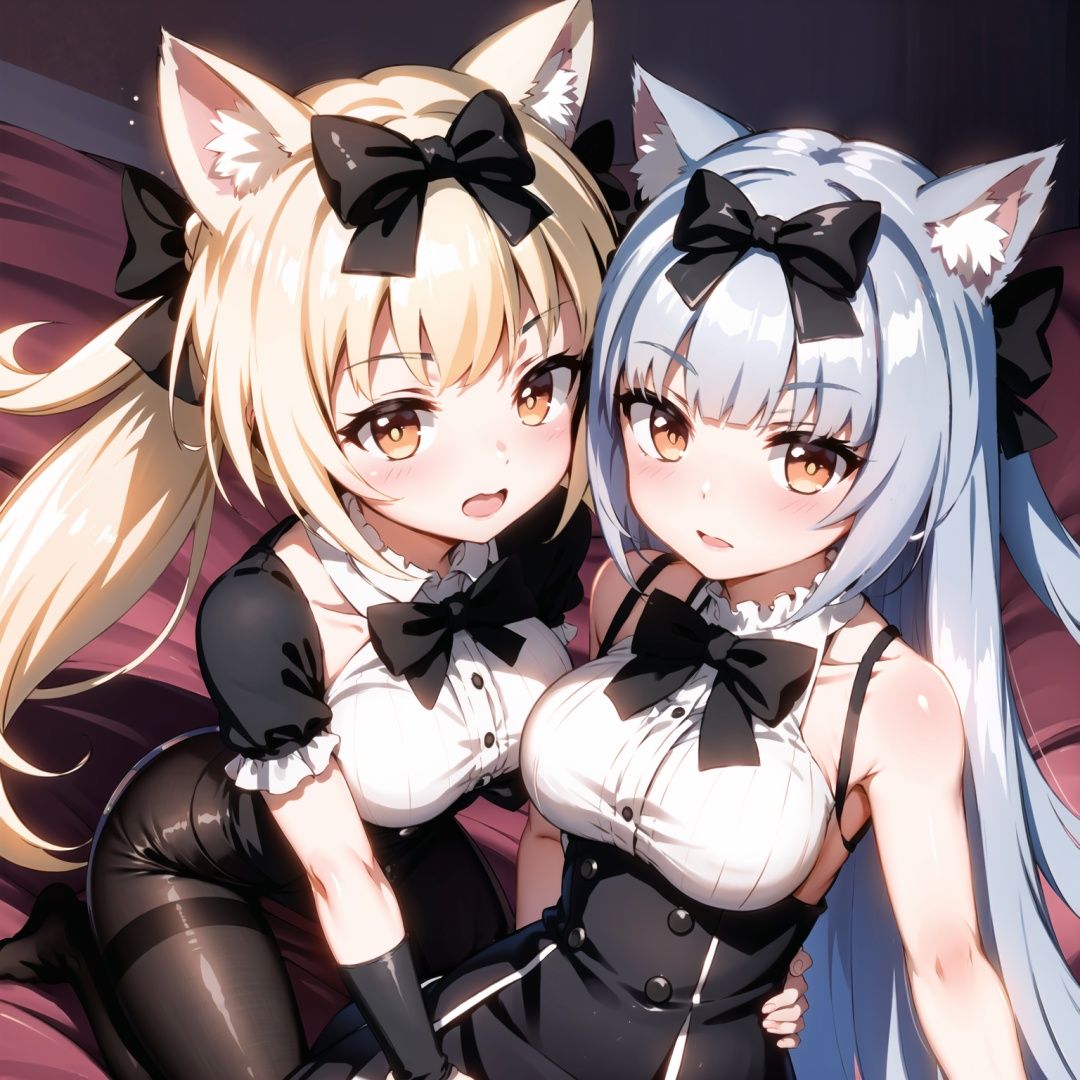 black bow tie,cat ears,hll, pantyhose,