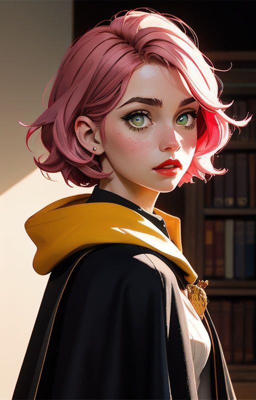 1girl,  short pink hair,  (hufflepuff House Cloak) on Tensor.Art