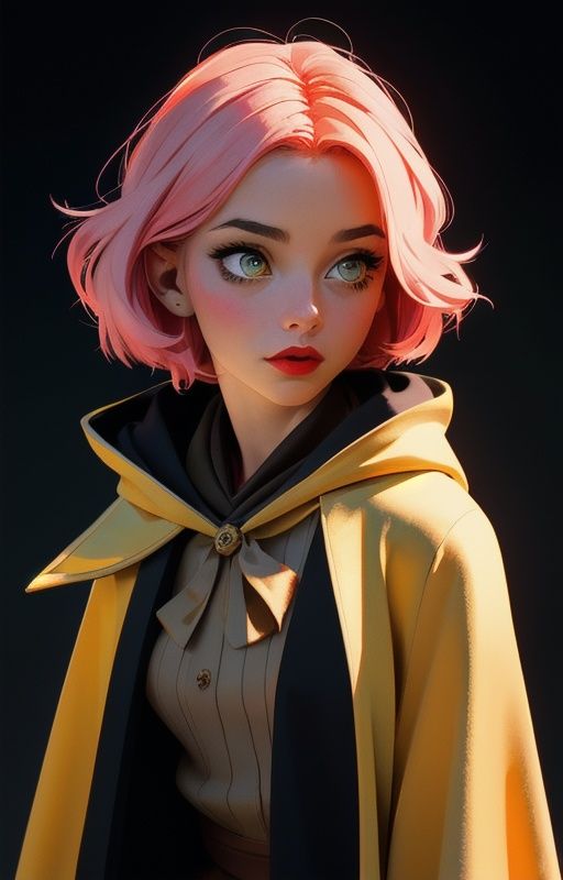 1girl,  short pink hair,  (hufflepuff House Cloak) on Tensor.Art
