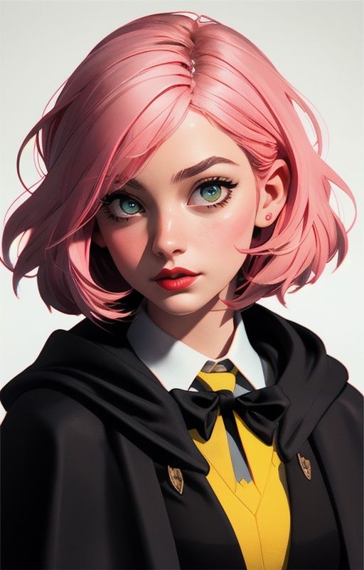 1girl,  short pink hair,  (hufflepuff House Cloak) on Tensor.Art