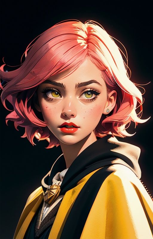 1girl,  short pink hair,  (hufflepuff House Cloak) on Tensor.Art