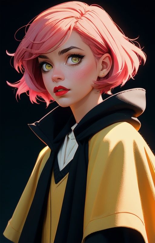 1girl,  short pink hair,  (hufflepuff House Cloak) on Tensor.Art