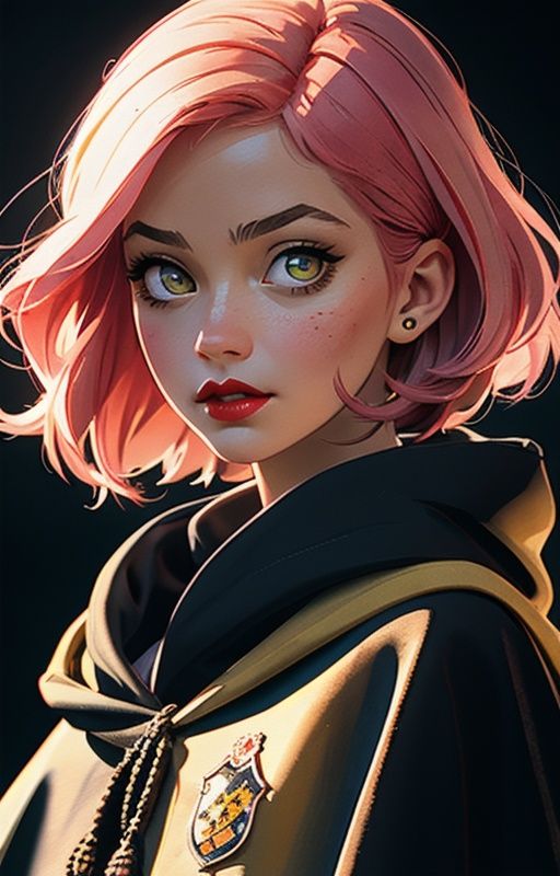 1girl,  short pink hair,  (hufflepuff House Cloak) on Tensor.Art