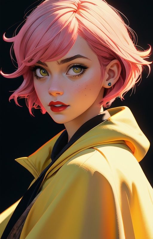 1girl,  short pink hair,  (hufflepuff House Cloak) on Tensor.Art