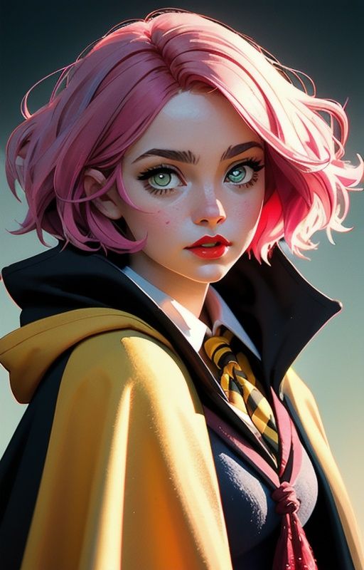 1girl,  short pink hair,  (hufflepuff House Cloak) on Tensor.Art