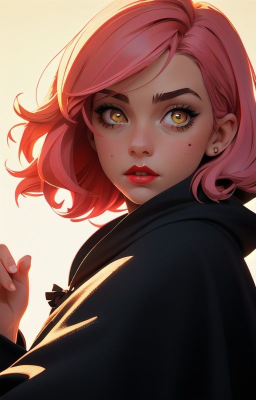 1girl,  short pink hair,  (hufflepuff House Cloak) on Tensor.Art