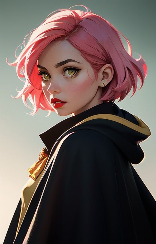 1girl,  short pink hair,  (hufflepuff House Cloak) on Tensor.Art
