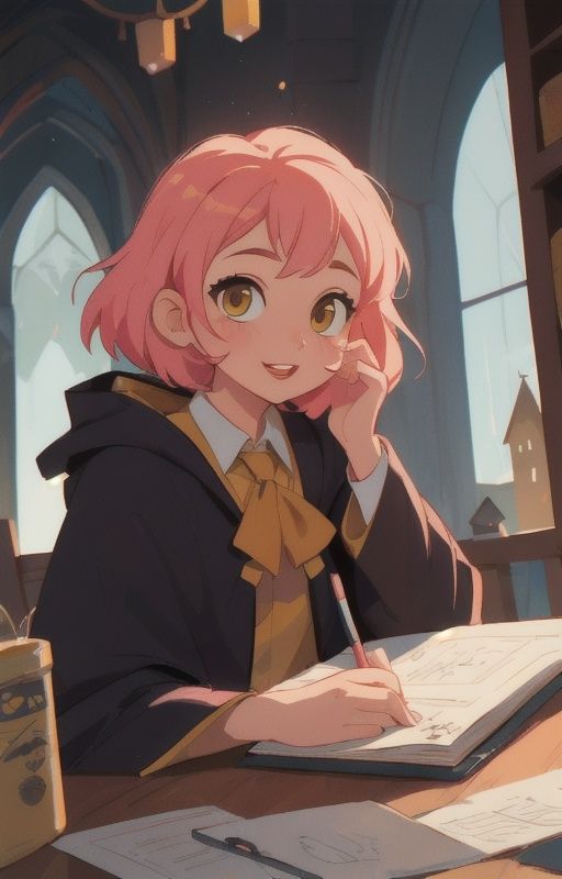 1girl,  short pink hair,  (hufflepuff House Cloak) on Tensor.Art