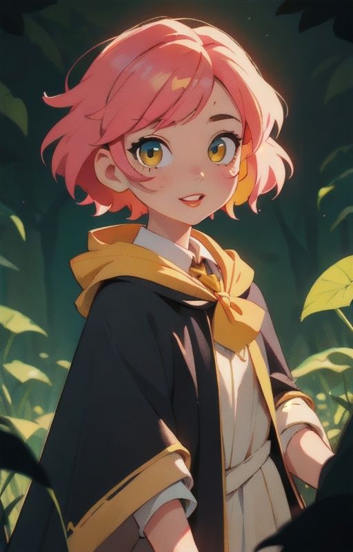 1girl,  short pink hair,  (hufflepuff House Cloak) on Tensor.Art