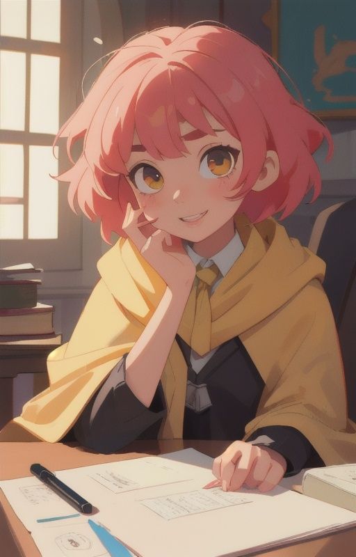 1girl,  short pink hair,  (hufflepuff House Cloak) on Tensor.Art