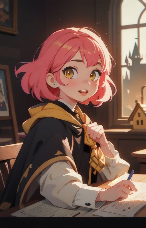 1girl,  short pink hair,  (hufflepuff House Cloak) on Tensor.Art