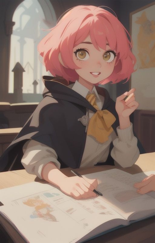 1girl,  short pink hair,  (hufflepuff House Cloak) on Tensor.Art