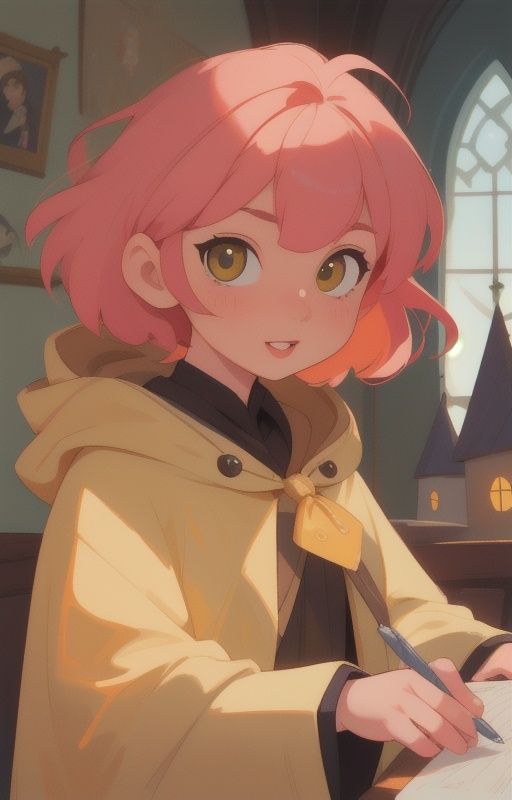 1girl,  short pink hair,  (hufflepuff House Cloak) on Tensor.Art