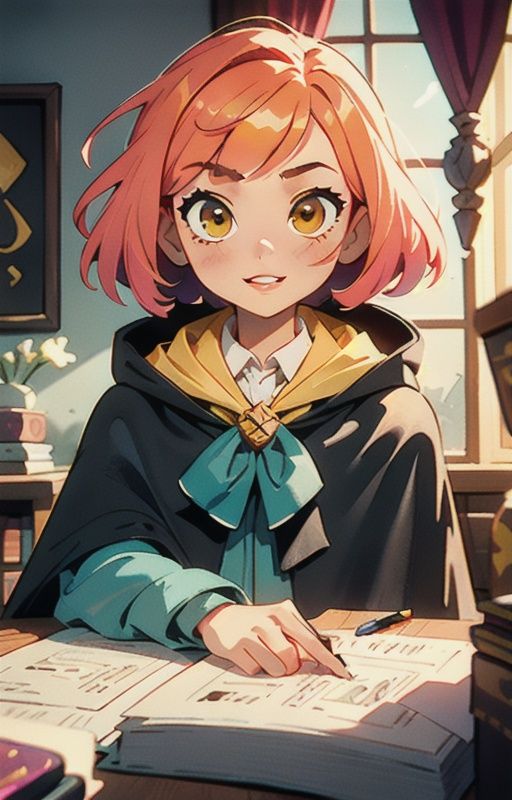 1girl,  short pink hair,  (hufflepuff House Cloak) on Tensor.Art