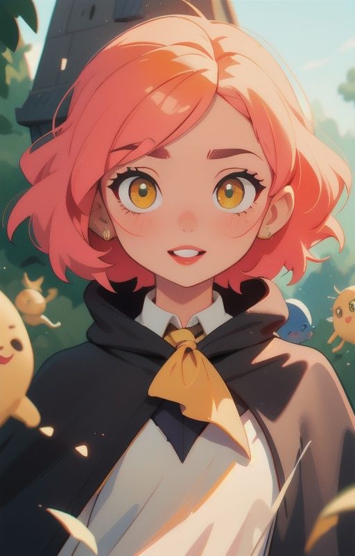 1girl,  short pink hair,  (hufflepuff House Cloak) on Tensor.Art