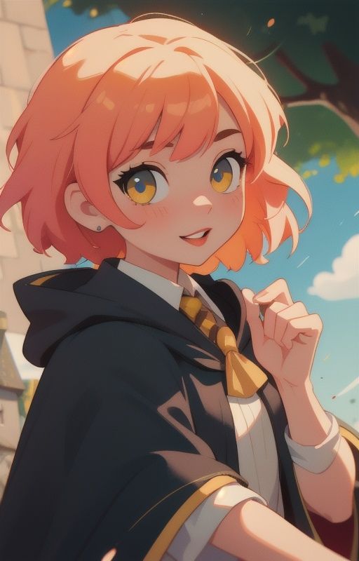 1girl,  short pink hair,  (hufflepuff House Cloak) on Tensor.Art