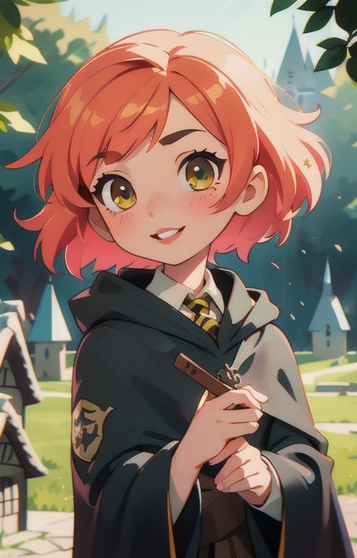 1girl,  short pink hair,  (hufflepuff House Cloak) on Tensor.Art
