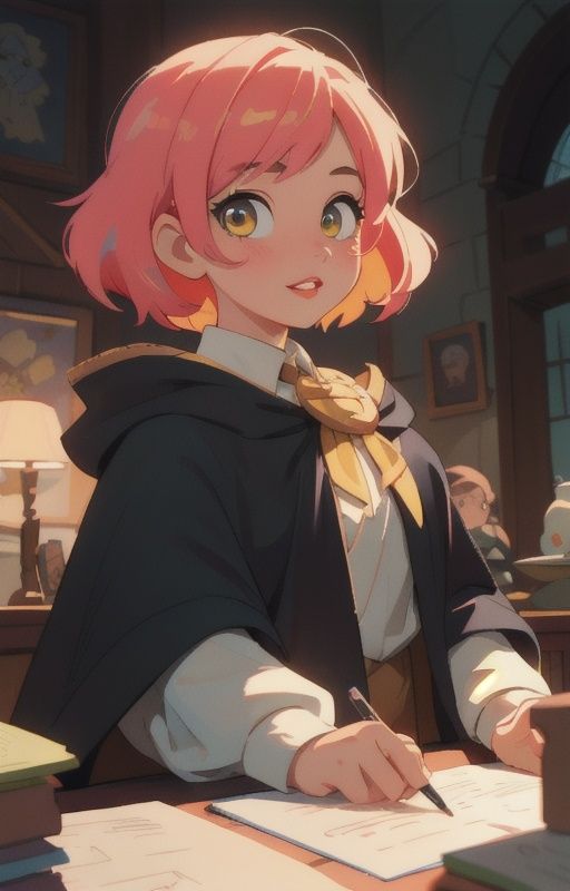 1girl,  short pink hair,  (hufflepuff House Cloak) on Tensor.Art