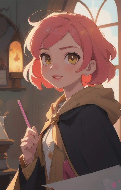 1girl,  short pink hair,  (hufflepuff House Cloak) on Tensor.Art