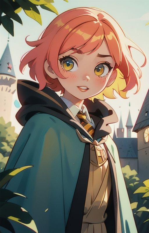 1girl,  short pink hair,  (hufflepuff House Cloak) on Tensor.Art