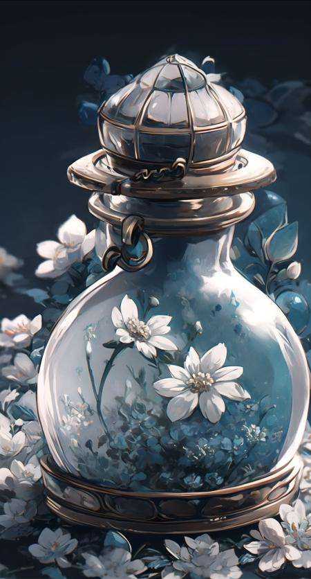white vaze,  (broken vaze),  flower on Tensor.Art