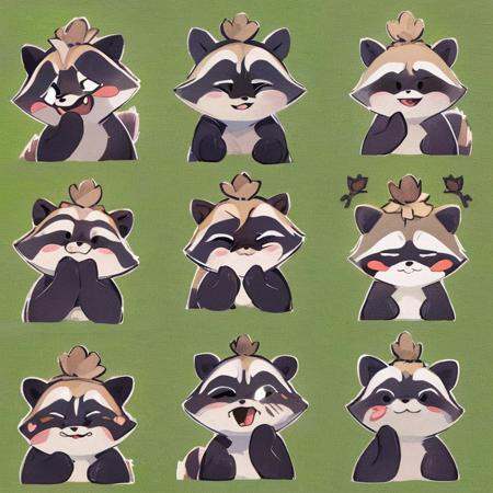 masterpiece,best quality,highly detailed,raccoon,stickers,emoji,biaoqing,simple background,