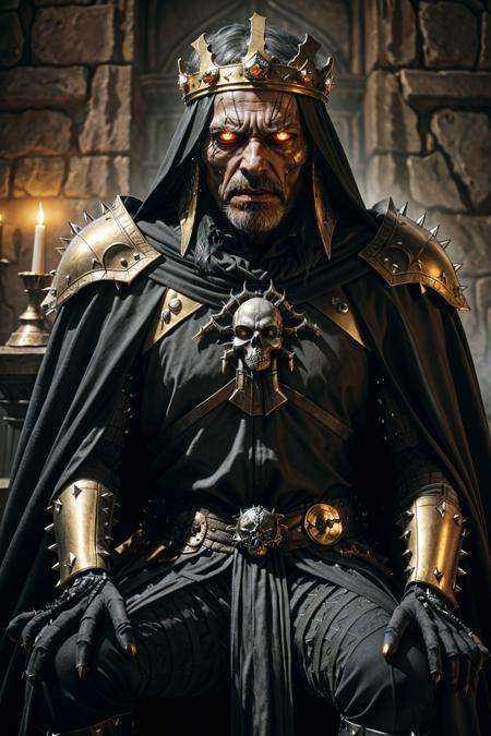 photo RAW,  (close-up angry male,  old undead in black skull armor on Tensor.Art