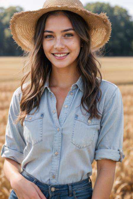 gorgeous female dressed as a farmer,  dirty skin,  dirty clothes on Tensor.Art