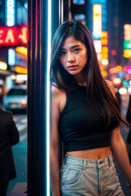 a girl in a bustling metropolis,  weaving through crowded streets and dark alleyways,  close up on Tensor.Art