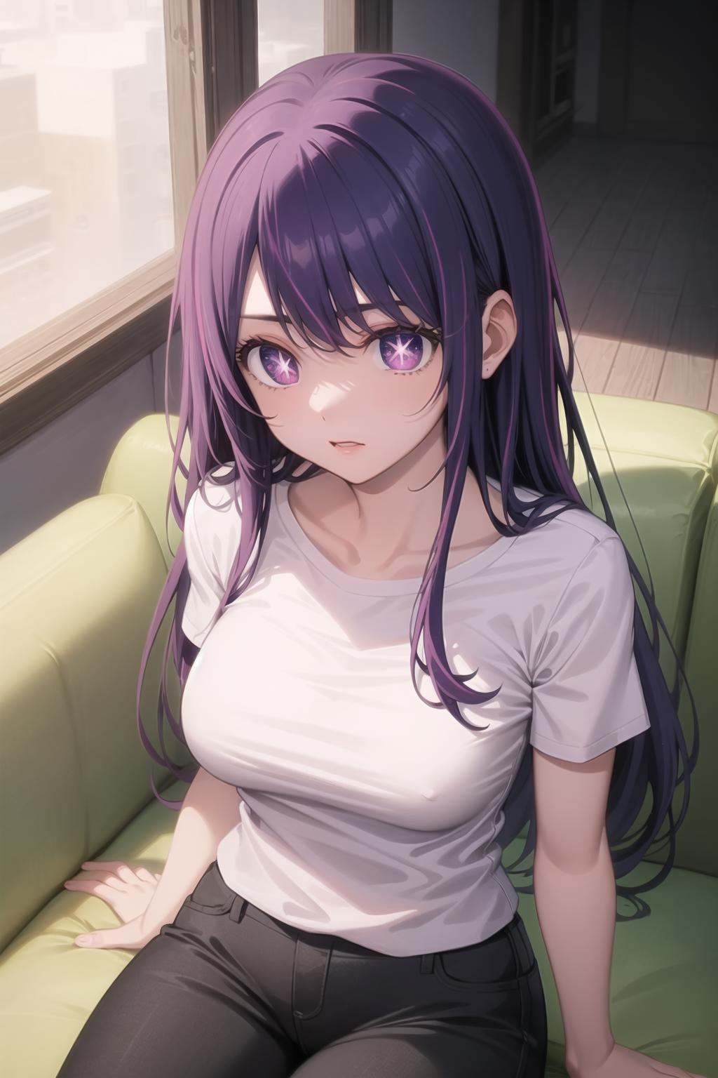 hoshino ai,  white t-shirt,  black pants by psoft on Tensor.Art
