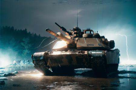 analog gloomy (close up shot) photo of an ((M1 Abrams ****,  )),  shooting on Tensor.Art