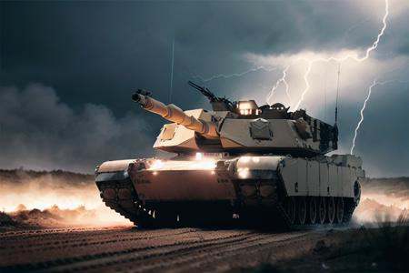 analog gloomy (close up shot) photo of a convoy of (M1 Abrams tanks,  ),  firing cannon on Tensor.Art