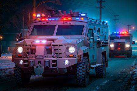 analog gloomy photo of a SWAT armored car,  ,  (at night) on Tensor.Art