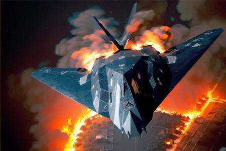 analog gloomy aerial photo of a nighthawk stealth bomber,  ,  ((nighttime)) on Tensor.Art