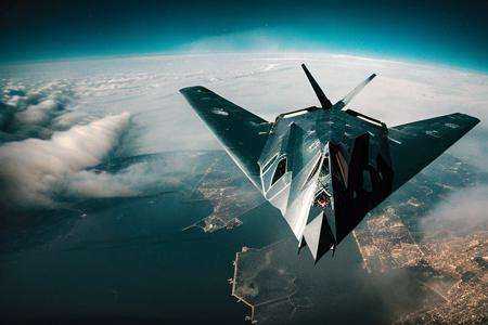 analog gloomy aerial photo of a stealth bomber,  ,  ((nighttime)) on Tensor.Art
