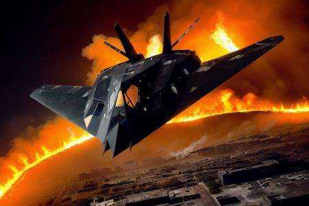 analog gloomy aerial photo of a stealth bomber,  ,  ((nighttime)) on Tensor.Art