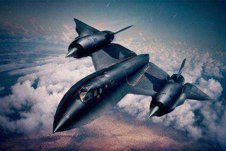 analog gloomy aerial photo of a blackbird stealth plane,  ,  ((nighttime)) on Tensor.Art