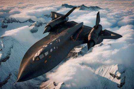 analog gloomy aerial photo of a blackbird stealth plane,  ,  ((nighttime)) on Tensor.Art