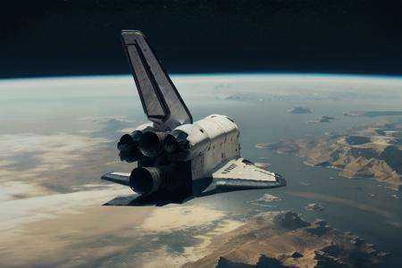 analog gloomy aerial photo of a (NASA Space Shuttle,  ),  ((nighttime)) on Tensor.Art